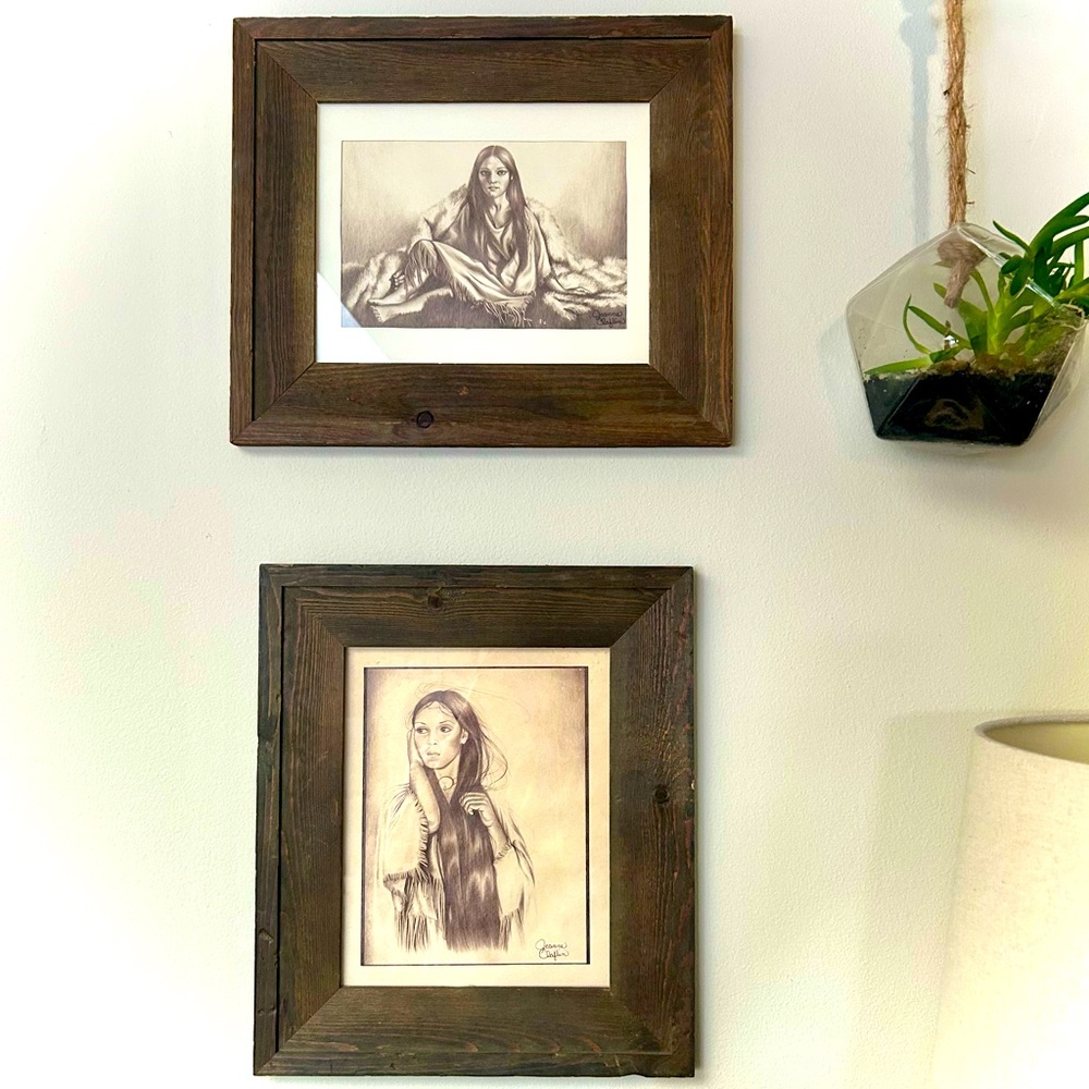 Framed Jeanne Claflin art lot with solid wood frame